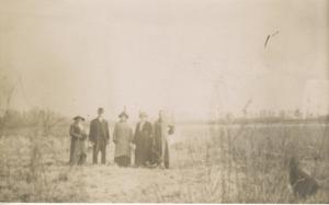 Family Portrait Of 5 People In Field Dog Unknown Location Real Photo Postcard D8