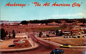 Vtg Anchorage AK Street View Railroad Depot Parking Bowl Dock Elmandorf Postcard