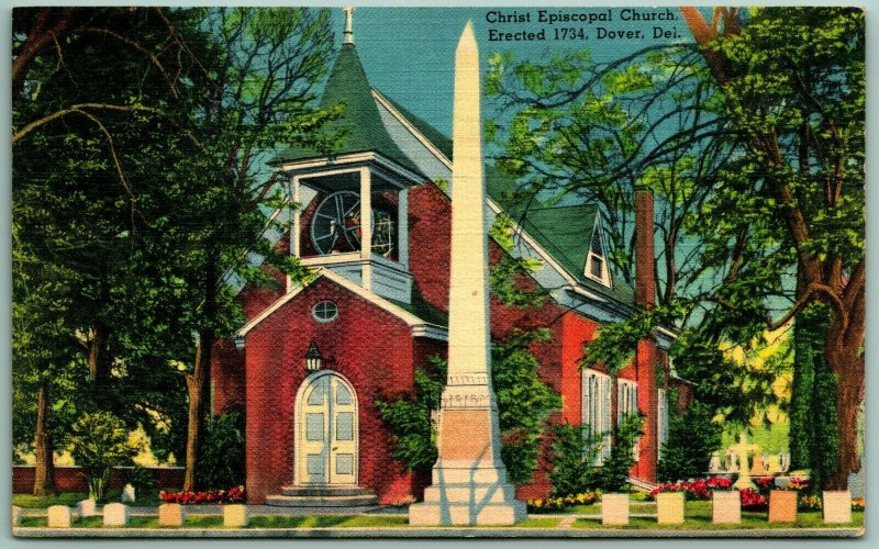 Christ Episcopal Church Dover DE Delaware Linen Postcard I5