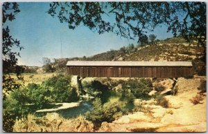 Covered Bridge Across Stanislaus River Mother Lode Country California Postcard