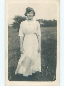 rppc Pre-1920's WOMAN IN HER WHITE DRESS AC7951