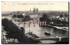 Postcard Old Paris Panorama of the Seine to the Cite