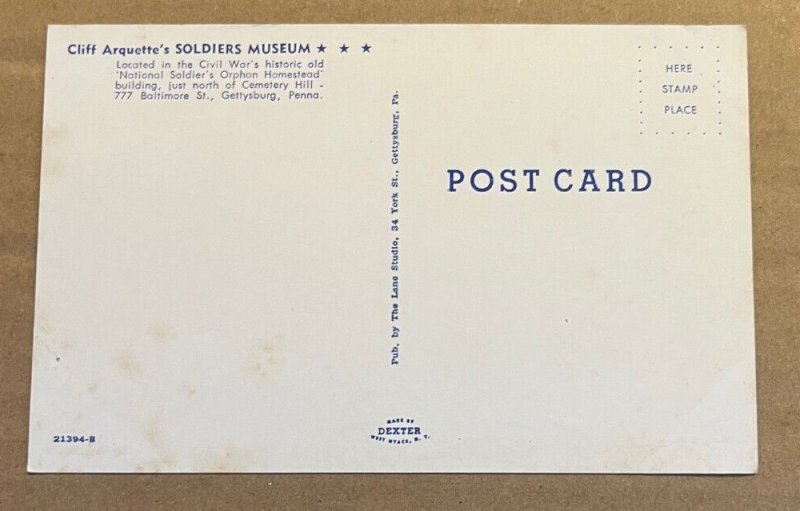 UNUSED POSTCARD - CLIFF ARQUETTE'S SOLDIERS MUSEUM, GETTYSBURG, PA.