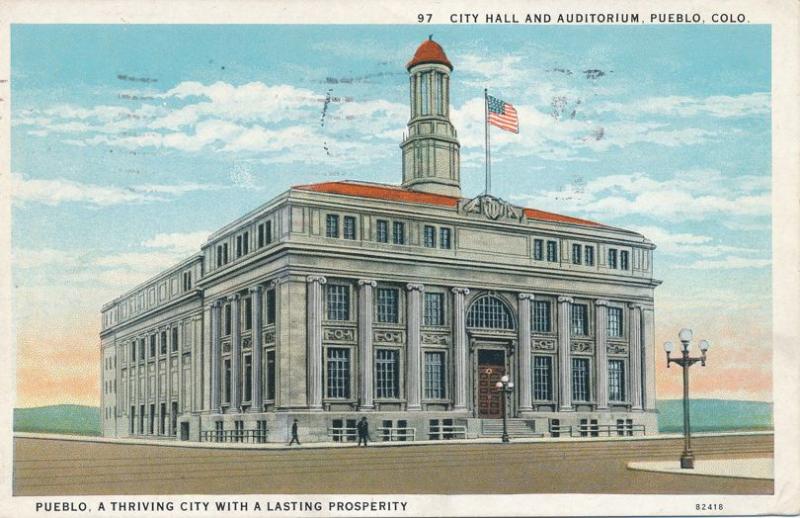 City Hall and Auditorium at Pueblo CO, Colorado - pm 1935 - WB