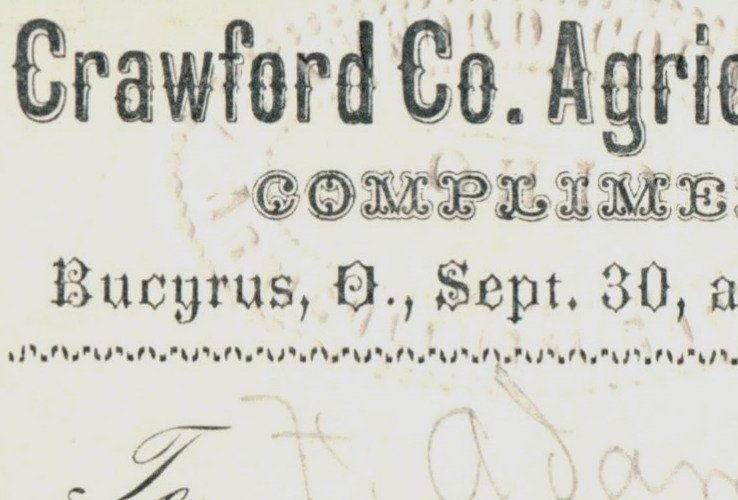 1873 Crawford Co. Agricultural Society Ticket Bucyrus OH F46