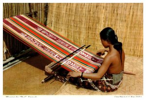 Malaysia Lban Woman Weaving Pua Blanket Chrome Postcard UNP 