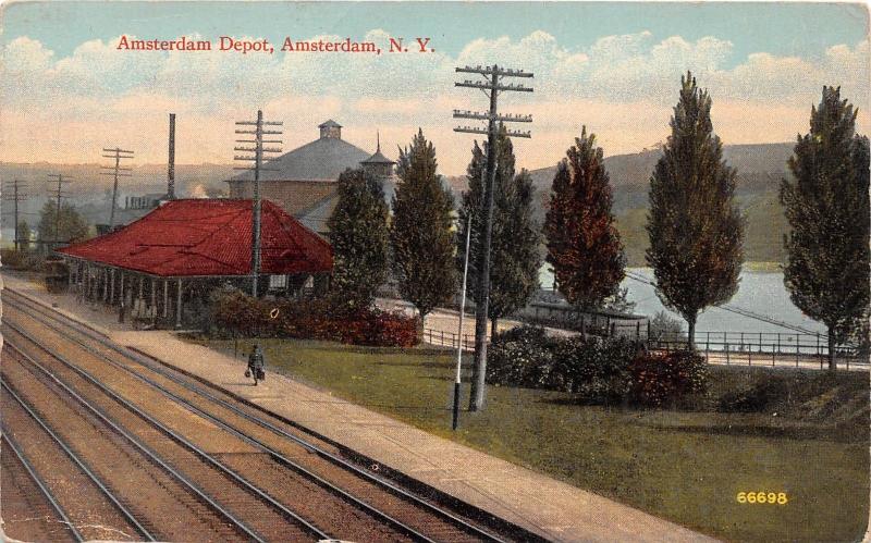 C99/ Amsterdam New York NY Postcard Railroad Depot 1915