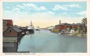 Manistee River Steamer Docks Manistee Michigan 1920c postcard