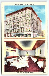 1930s SCRANTON PA HOTEL JERMYN THE RED LACQUER ROOM DUAL VIEW POSTCARD P2137