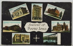 Boone Iowa Multi View Buildings Railroad Bridge 1909 to Chisolm Minn Postcard S1