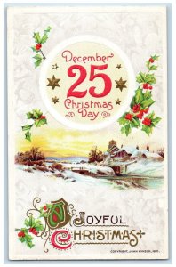 Christmas December 25 Holly Winter Snow John Winsch Artist Signed Postcard 