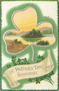 Saint Patrick's Day Souvenir, Shamrock with Pond Picture, Embossed