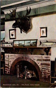Fire Place, Kineo House Interior Moosehead Lake ME c1911 Vintage Postcard U23
