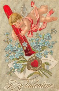F76/ Valentine's Day Love Holiday Postcard c1910 Cupid Letter Stamp 17
