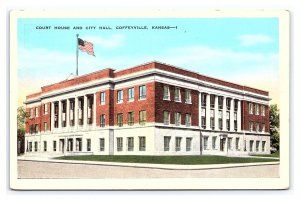 Postcard Court House & City Hall Coffeyville Kansas American Flag