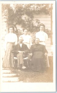 c1910s Nice Family Photo RPPC Cute Daughters House Outdoor Cool Man Real PC A135