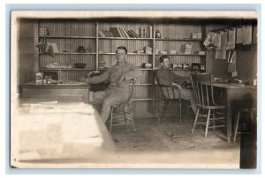 1911 Fort Omaha NE, Unit Orderly Room Interior Books RPPC Photo Antique Postcard 