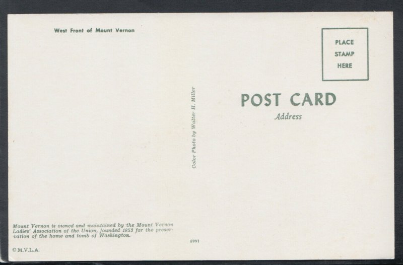 America Postcard - West Front of Mount Vernon, Virginia     RS20309