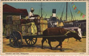 PC PHILIPPINES, CARABAO AND CART, Vintage Postcard (b42941)