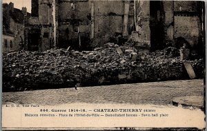 1918 WWI BOMBING DAMAGE CHATEAU-THIERRY AISNE FRANCE LITHOGRAPHIC POSTCARD 34-18