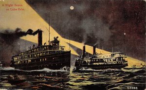 Unidentified River Steamship At Night Ferry Boat Ship 