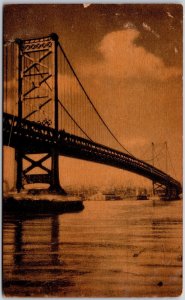 Delaware River Bridge Connects Philadelphia & Camden Suspension Bridge Postcard