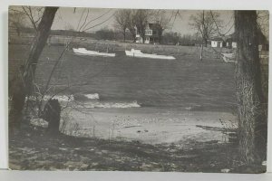 RPPC Lake Scene Boats Beach Homes Through Wooded Scene Postcard P8