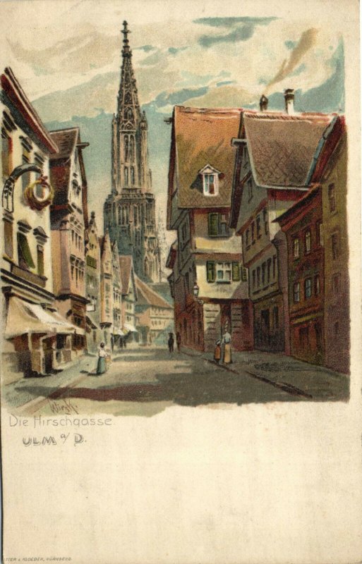 PC GERMANY, ULM, DIE HIRSCHGASSE, Vintage LITHO Postcard (b31767)