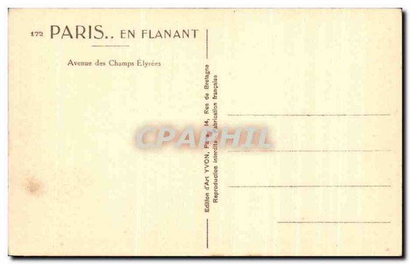 Old Postcard Paris Strolling Champs Elysees