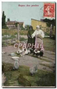 Old Postcard Hens Meal Of Folk Costume