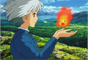 Studio Ghibli Woman Fire Hand Mountains Field View Postcard BS.29