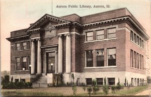 Hand Colored Postcard Aurora Public Library in Aurora, Illinois~1001