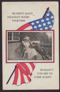 We Spent Many...,Man,Woman on Bench,Flag Postcard