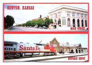 Newton Kansas Main Street Historic Santa Fe Railroad Depot Postcard