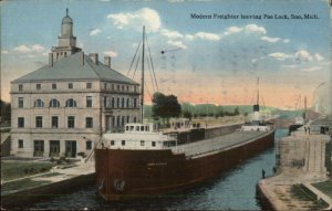 Sault Ste. Marie Soo MI Cargo Ship Gorge Perkins? c1910 Postcard