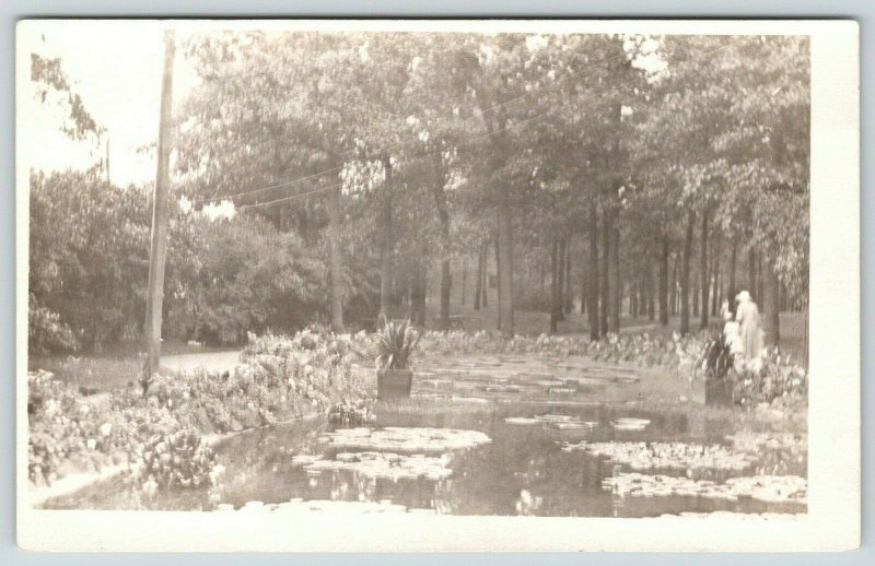 St Paul Minnesota~Como Park~Lily Pond~Lady on Shore~c1910 RPPC 