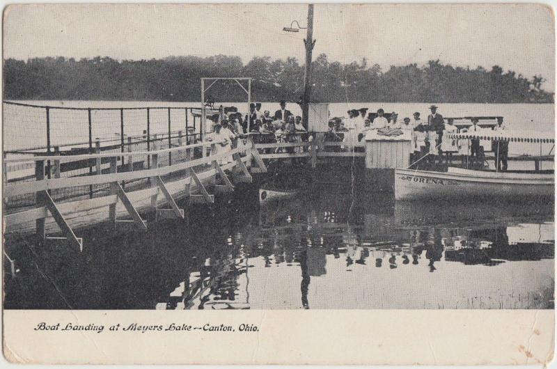 Ohio Postcard c1910 CANTON Meyers Lake Boat Landing Crowd