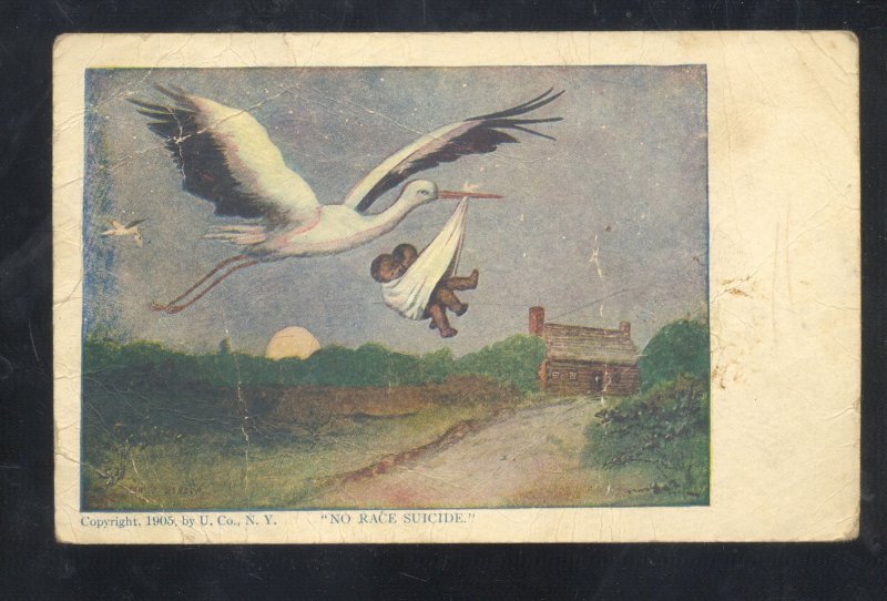 NO RACE SUICIDE STORK BABIES FLYING 1905 U. COMPANY VINTAGE POSTCARD