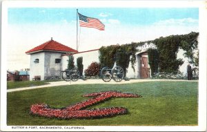 Postcard California Sacramento Sutter's Fort Cannons Flower Anchor 1917 V194