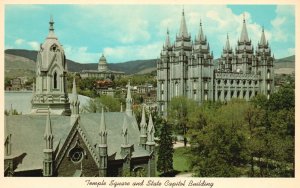 Postcard The Mormon Temple Square And State Capitol Salt Lake City Utah UT