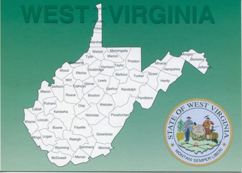 WV:  STATE MAP/SEAL POSTCARD