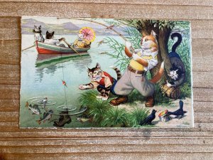 Mainzer Cats, Bad Catch, Fishing, 4730, Eugen Hartung, Kunzli, Vintage Postcard