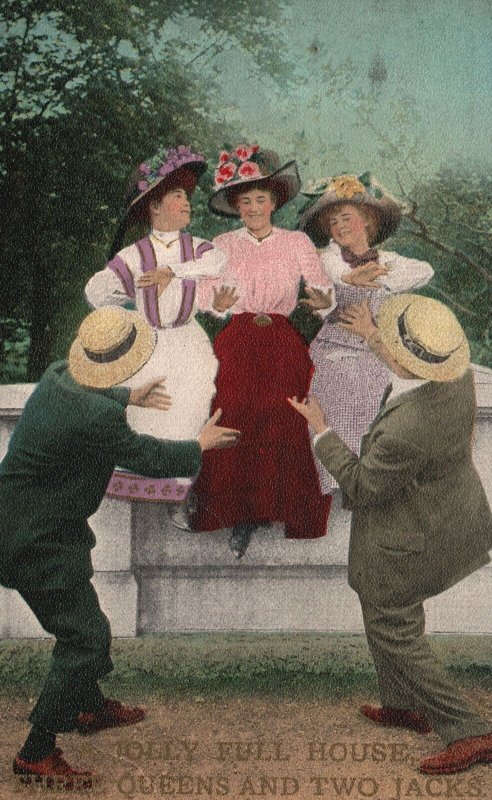 Vintage Postcard 1911 Lolly Full House Queens And Two Jacks