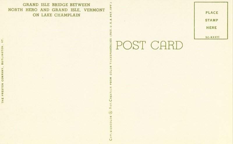 Grand Isle Bridge  on Lake Champlain - Vermont Postcard