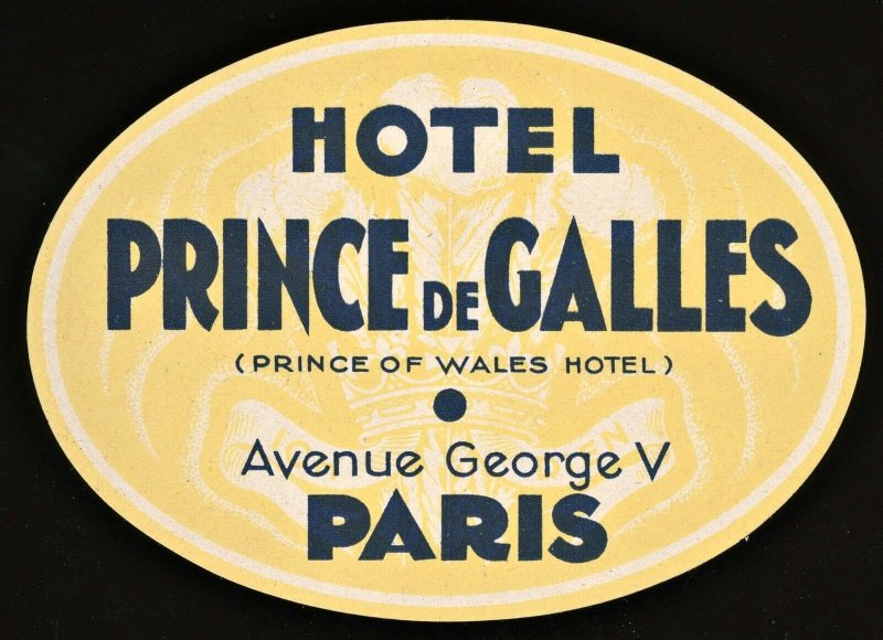 France Hotel PRINCE DE GALLES Vintage Luggage Label 4 1/2 X 3 1/4