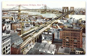 Brooklyn And Manhattan Bridges New York NY Historical Sites Landmarks Postcard