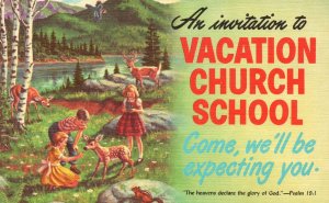 Vintage Postcard An Invitation To Vacation Church School Come We'll Be Expecting