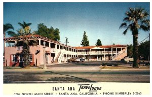 Santa Ana Travel Lodge w Old Cars Parked in Front California Motel Postcard