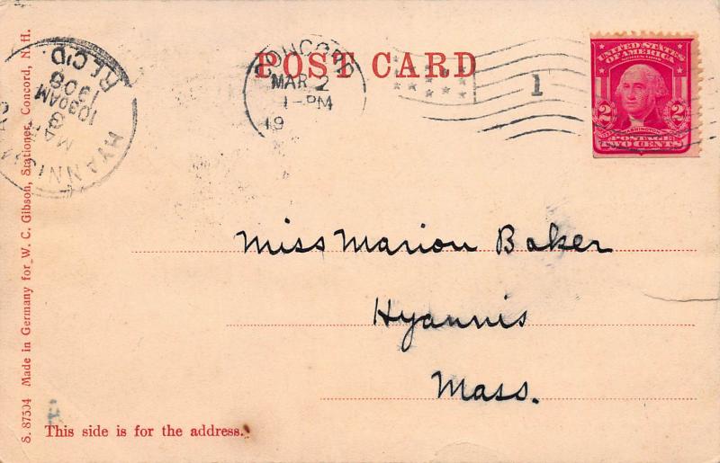 Sheldon Library, St. Paul's School, Concord, N.H., early postcard, Used in 1908