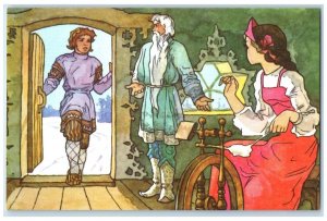 Father Frost Russian Folk Lore Fairytale #9 Woman Spinning Wheel Postcard